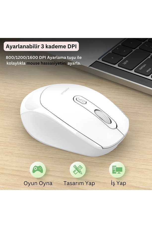 Kablosuz Mouse Bluetooth Wireless Çift Mod'lu USB 2.4g Şarj Edilebilir 800/1200/1600dpi Işıklı Fare - 3