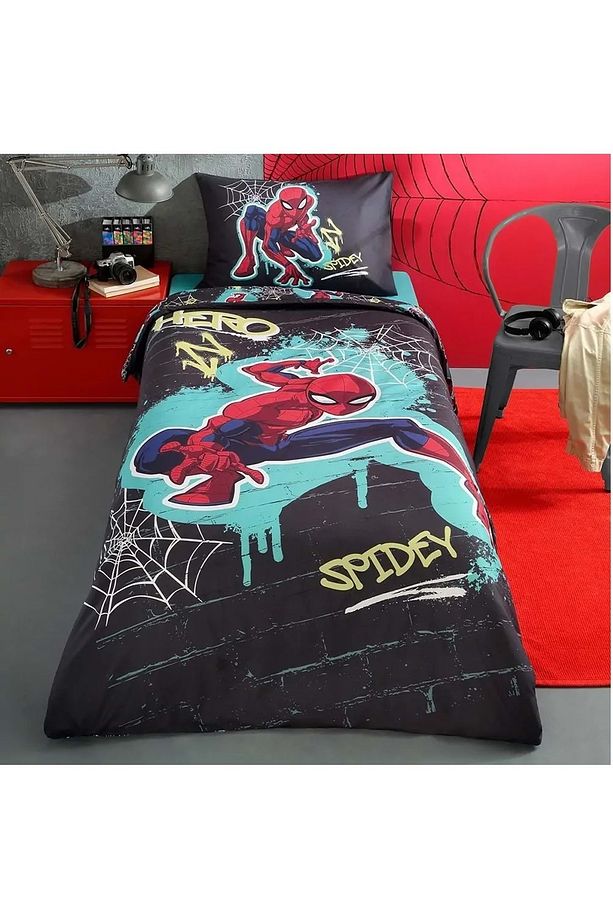Özdilek Lisanslı Kapitoneli %100 Pamuk Tek Kişilik Çocuk Yatak Örtüsü (160x230)Spıderman  Street Gri - 2