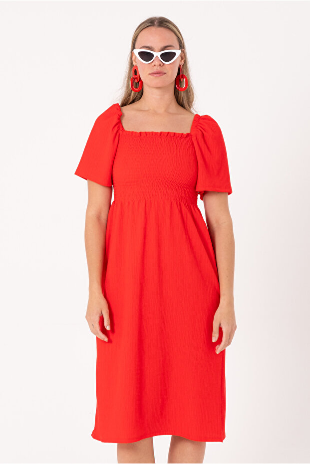Women's Square Neck Wrap Dress - Comfortable and Modern Fit / Different Color Choices