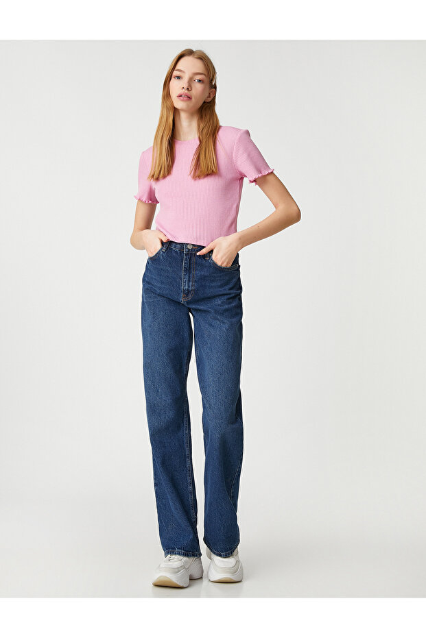 Crop T-Shirt Short Sleeve Crew Neck Textured