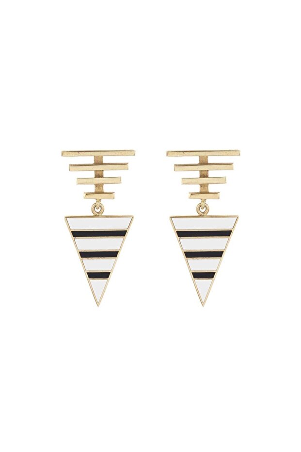 Bronz Enameled Triangle Küpe - 1