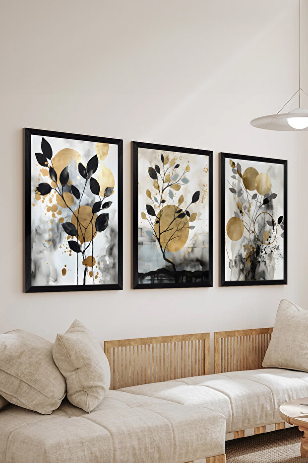 3 Pcts Black Frame Look Mdf Poster Table Set - Set 27