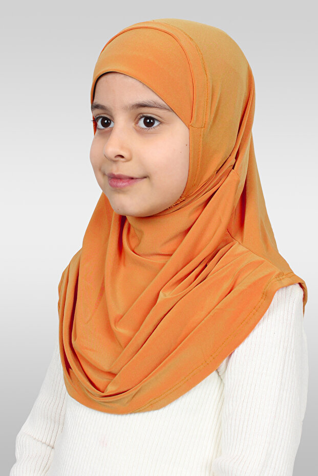 Mustard Practical Ready-To-Wear Children's Hijab Bonnet Sandy Fabric Self-Boned 78_43