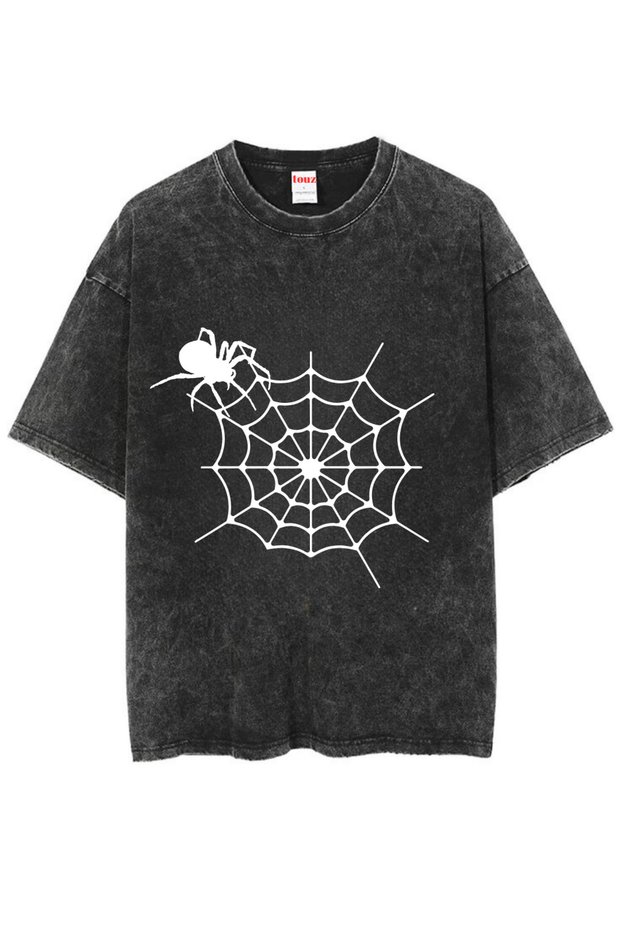 Mi̇ngalondon Washable Spider Printed Unisex Oversize Vintage T-Shirt