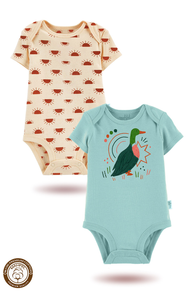 2-Piece 100% Cotton Organic Printed Snap Fastener Baby Bodysuit