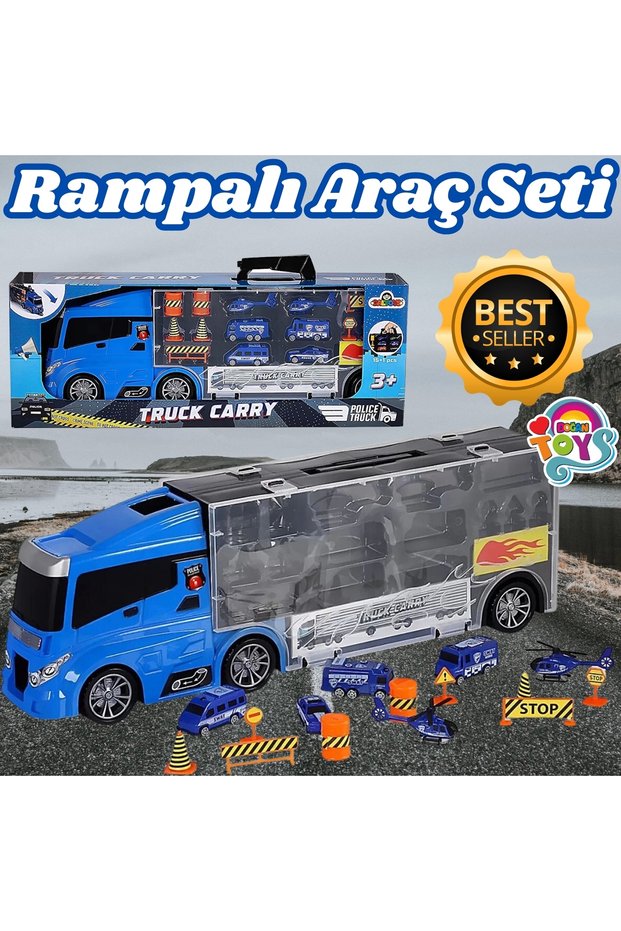 Police Truck Set with Ramps - Police Transport Truck - Slide Truck - Vehicle Road Set - Truck Road Set - Oyu