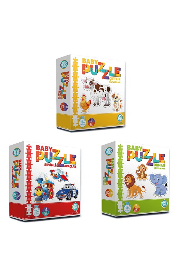 3-Piece Baby Puzzle Set Farm, Forest, Cute Vehicles