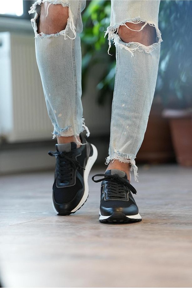 Albus Model Erkek Hakiki Deri Siyah Sneaker - 6