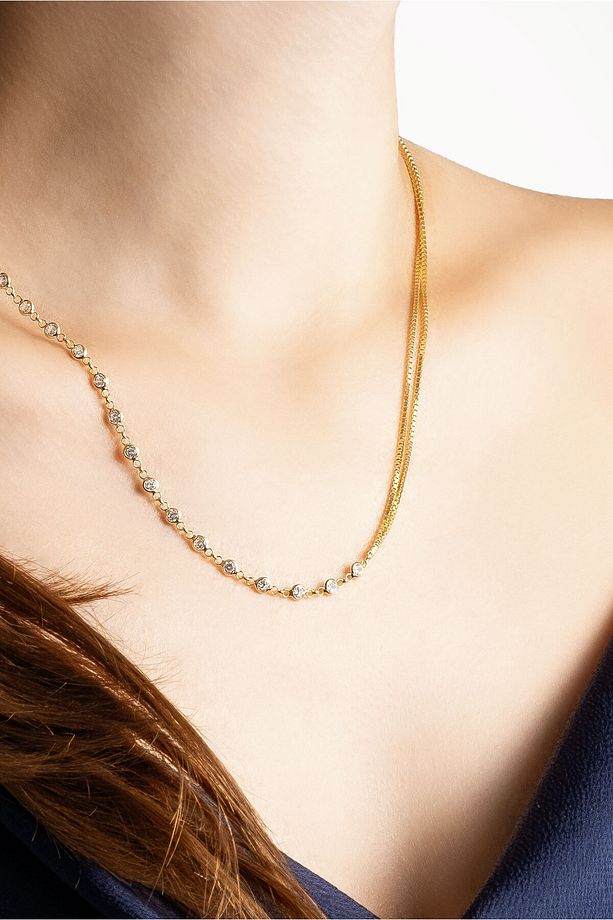 Minimal Tasarım 18 Ayar Sarı Altın Kaplama 45 Cm Gümüş Kolye - 4