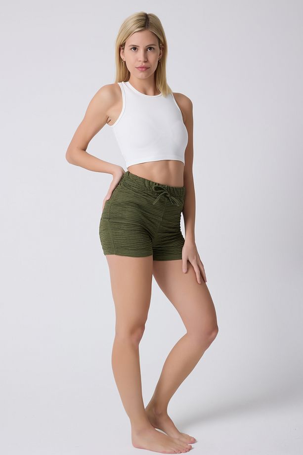 Yeşil Yazlık Şort Crop Altı Şort Haki - 3