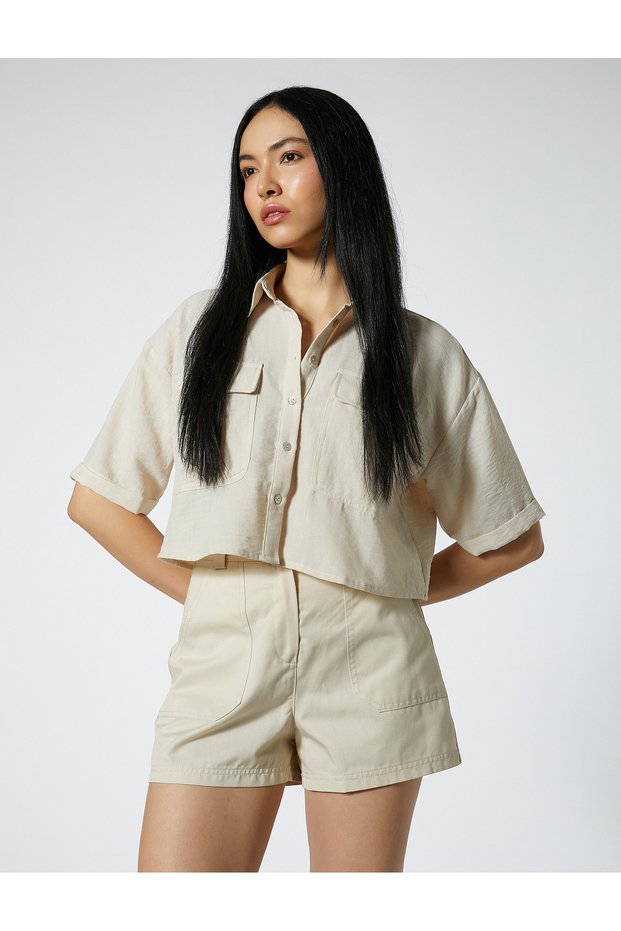 Safari Crop Shirt - Pocket and Short Sleeve