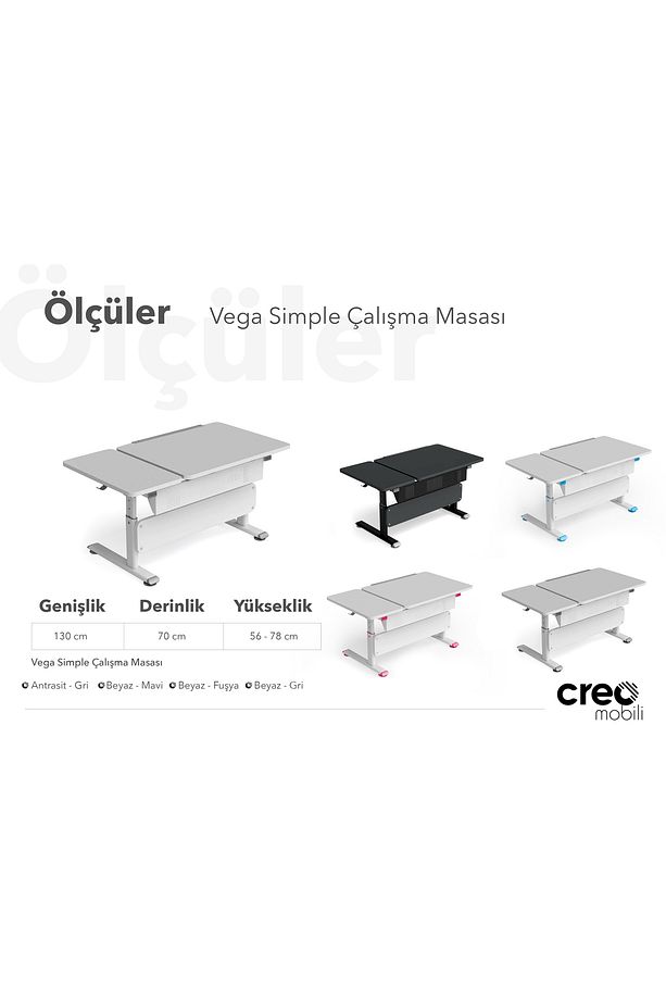 Yükseklik Ve Eğim Ayarlı, Vega Simple Çalışma Masası - 130x70 cm, antrasit - 8