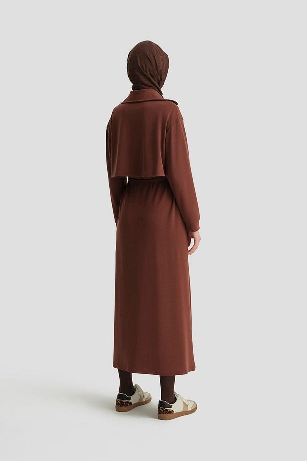 Hırkalı Örme Elbise 24kd6815 Kızıl Kahve - 4