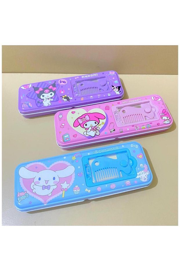 Kawaii Sanrio Kuromi Cinnamoroll Pom Pom Purin My Melody Metal Pen Holder Pencil Case 3660