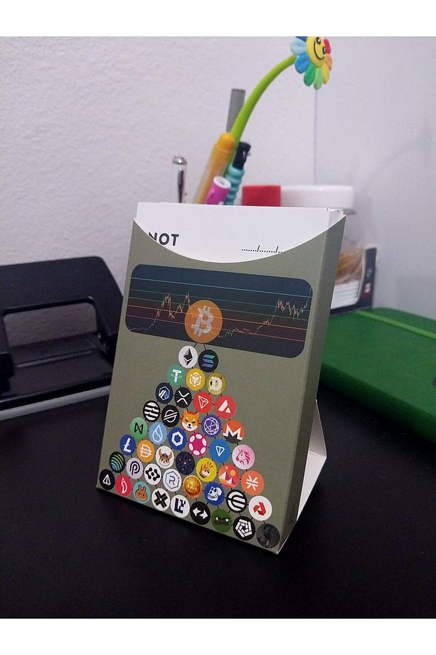 Bitcoin ve Altcoin Temalı 80'li Unutmayınız Not Kartı Kutulu Masaüstü Dik Bloknot - 2