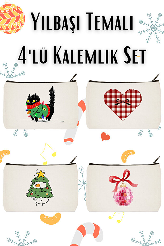 New Year's Themed 4-Piece Makeup Bag, Pen Holder Set