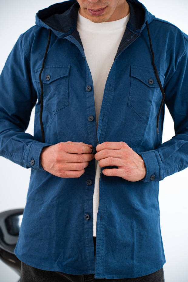 Kapüşonlu Erkek Kot Gömlek - 4