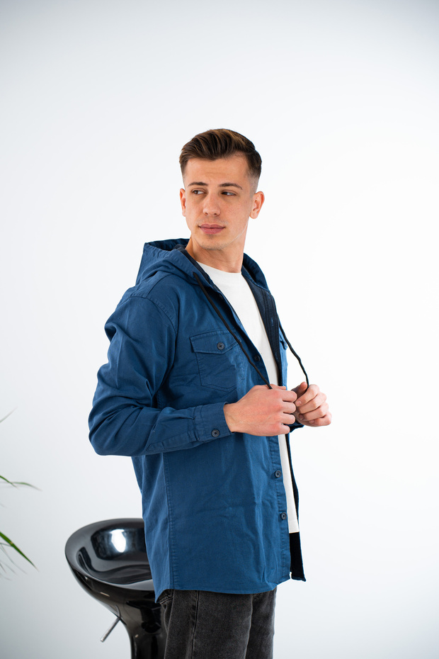 Kapüşonlu Erkek Kot Gömlek - 1