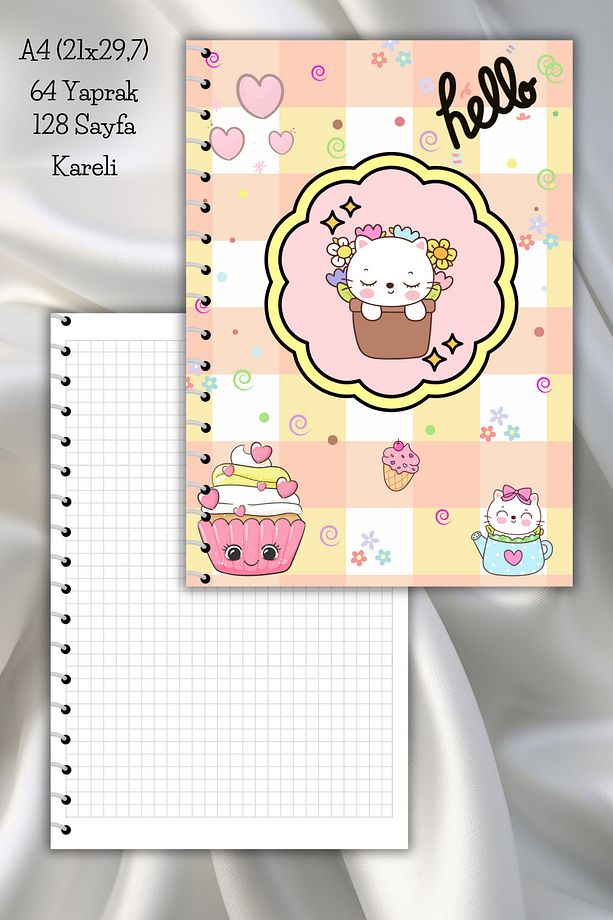 Kawaii Hello Kareli A4 Okul Defteri,64 Yaprak (21X29,7 CM) - 1