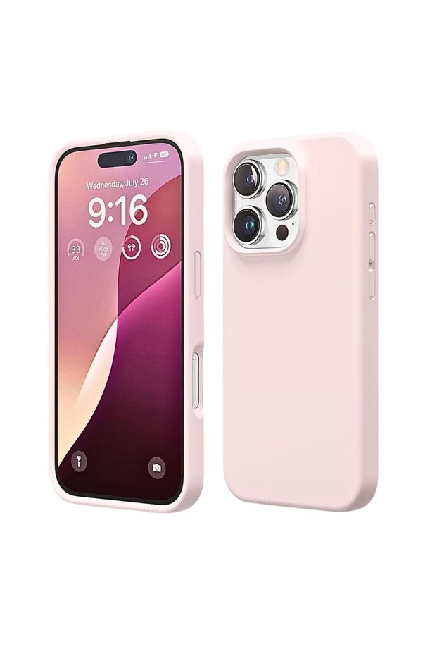 Apple iPhone 15 Pro Max Compatible Silicone Case - Pastel Color Tone Full Protection Cover - Powder Pink