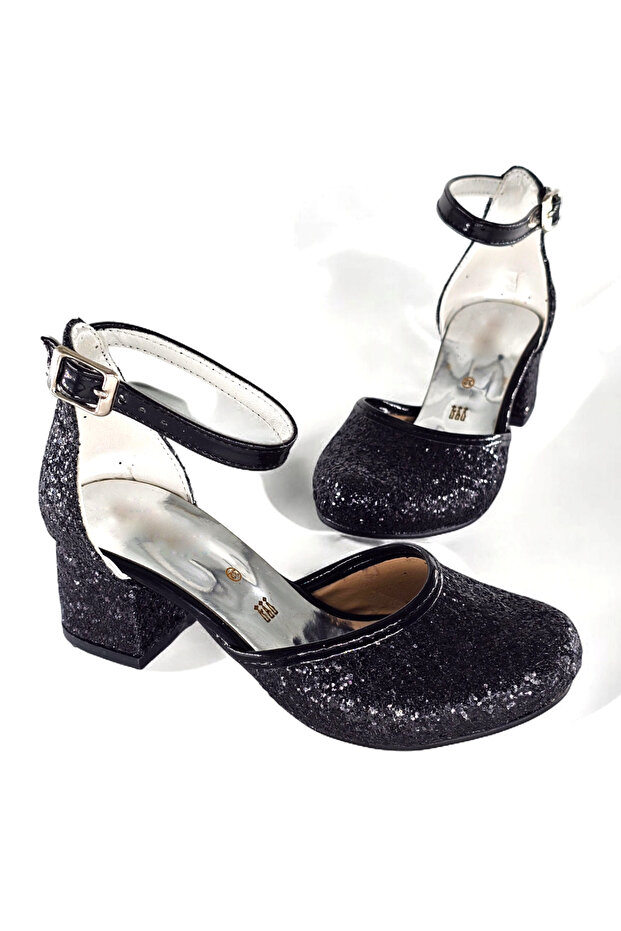 Çocuk Topuklu Ayakkabı, Sim Detaylı Kısa Topuklu Abiye Ayakkabı - 1