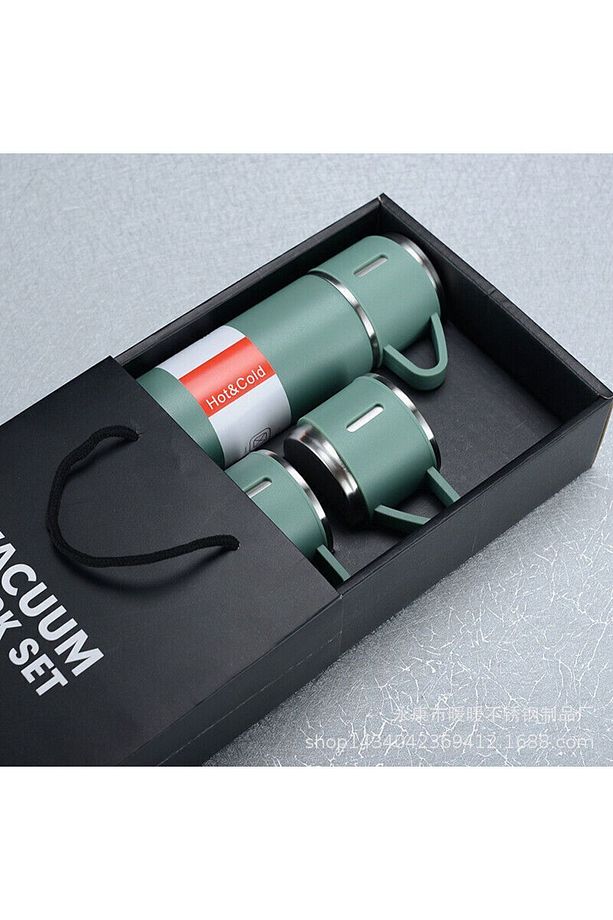 Vacuum Flask Set Üç Bardaklı Kutulu Paslanmaz Çelik Termos Seti 500 Ml - 6