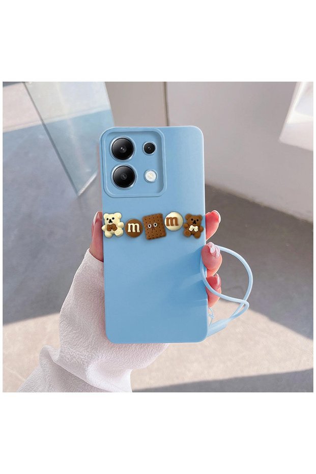 Xiaomi Poco M6 Pro Compatible Case Soft Silicone Case with 3D Teddy Bear Brown - Light Blue