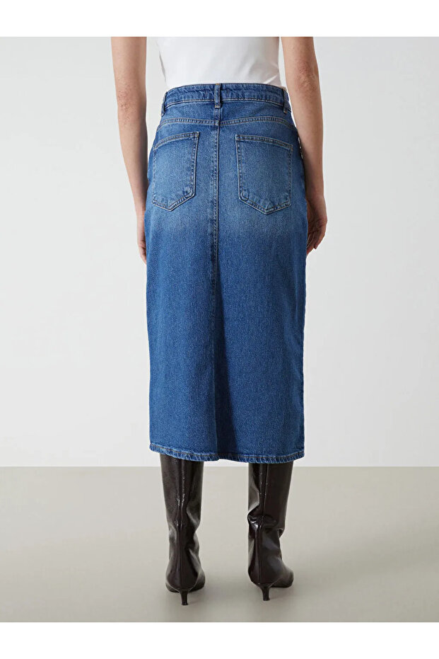 LCW Vision İndigo Dar Fit Kadın Jean Etek - 2