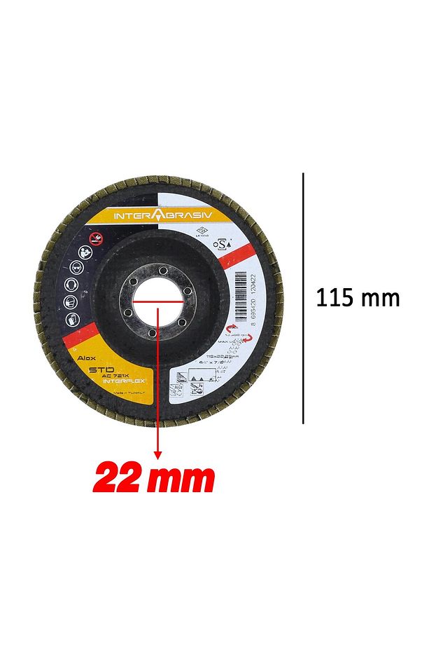 Avuç İçi Taşlama Flap Disk Zımpara Çapı 115 mm 60 Kum Zımparalama Taşı Göbek 22 mm - 2