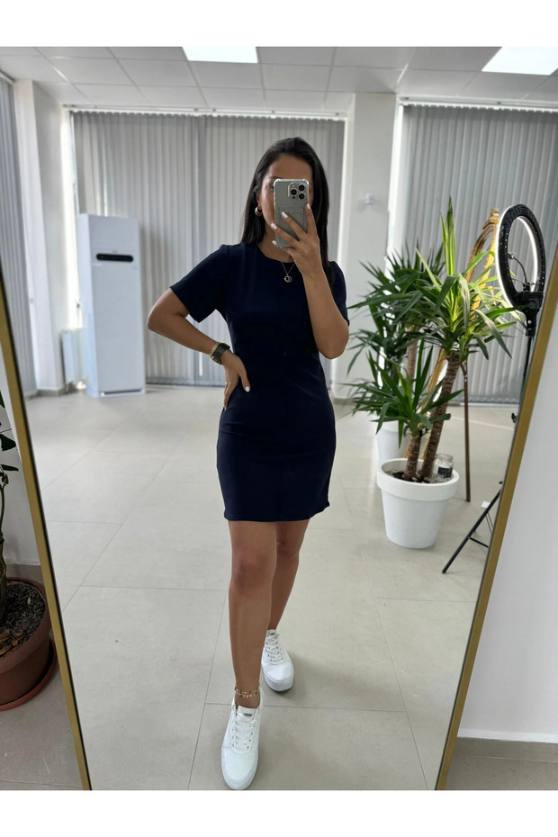 Crep Dikişli Kalem Elbise - 2