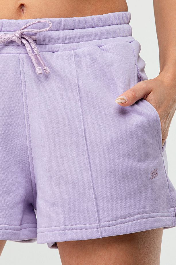 Lila Oversize Basic Pamuklu Yandan Cep Yüksek Bel Kadın Şort SE0152 - 6