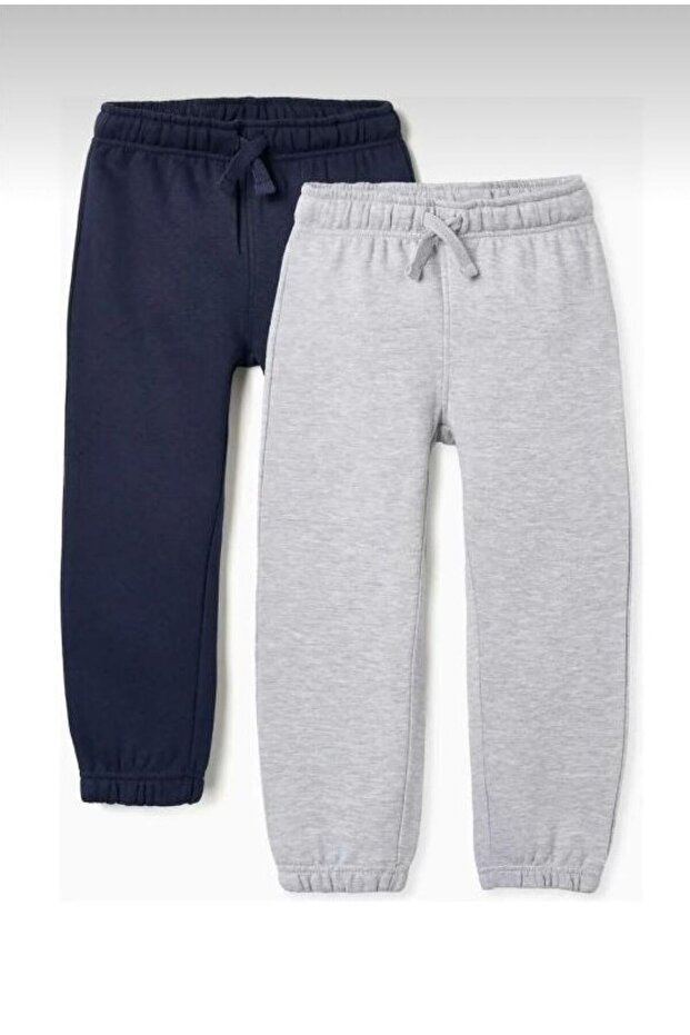 Children's Raised Gray Navy Blue Rubber Leg Sweatpants 2 Pack