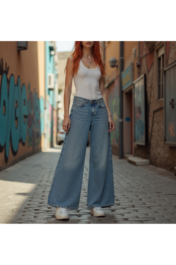 Women's 100% Cotton Wide Leg Baggy Jeans