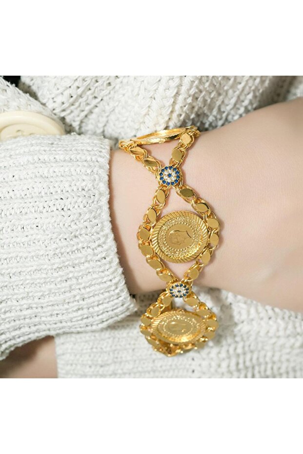 14 Ayar Üçlü Çeyrekli Pullu Bileklik - 4