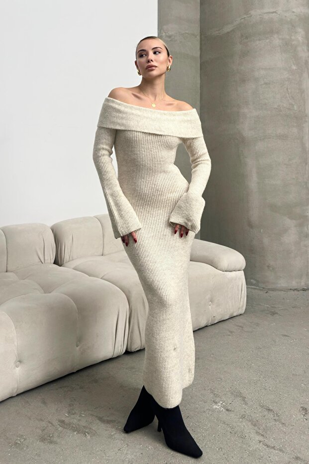 BEJ Langes Strickkleid – U-Boot-Ausschnitt 9264-E - 2