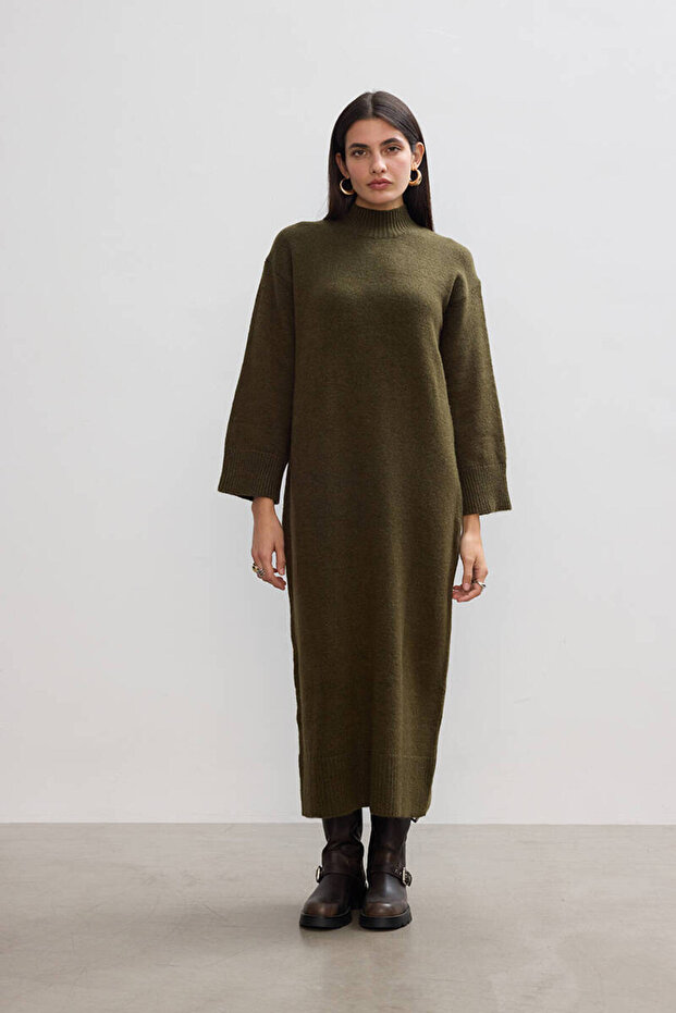 HAKİ SOFT TRİKO ELBİSE - 5