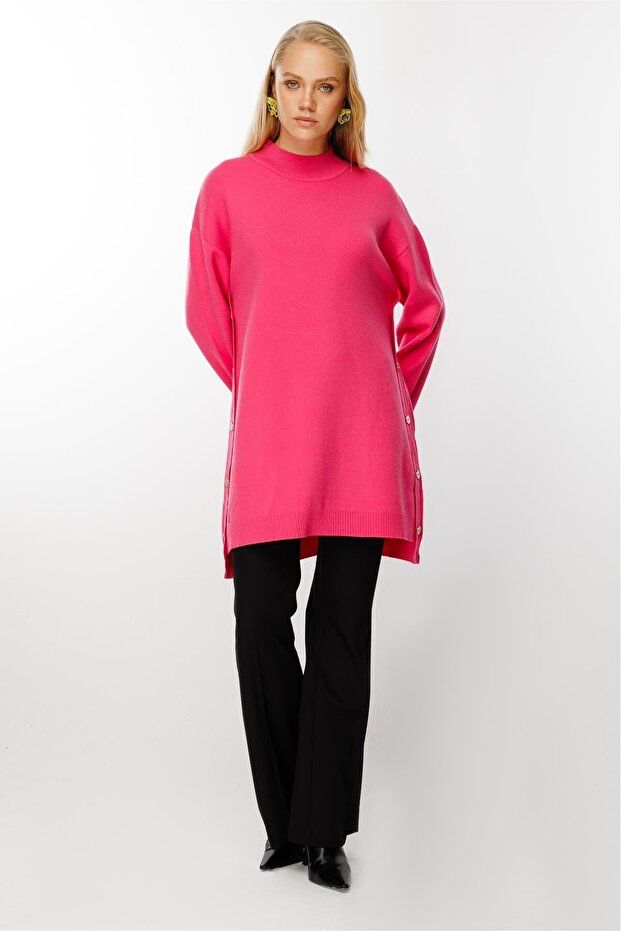 Yanları Düğmeli Triko Tunik - 2