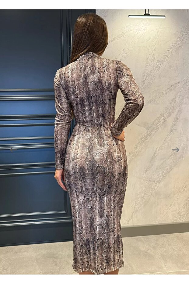 Snake Pattern Gathered Dress - 4