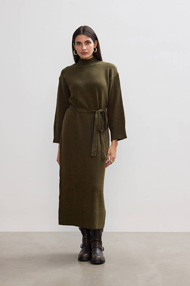 HAKİ SOFT TRİKO ELBİSE - 1