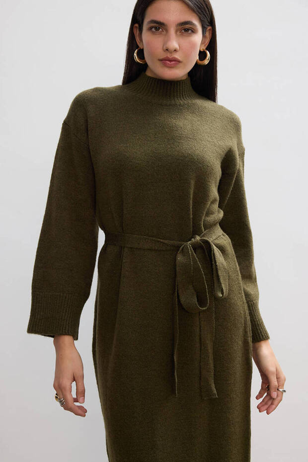 HAKİ SOFT TRİKO ELBİSE - 4