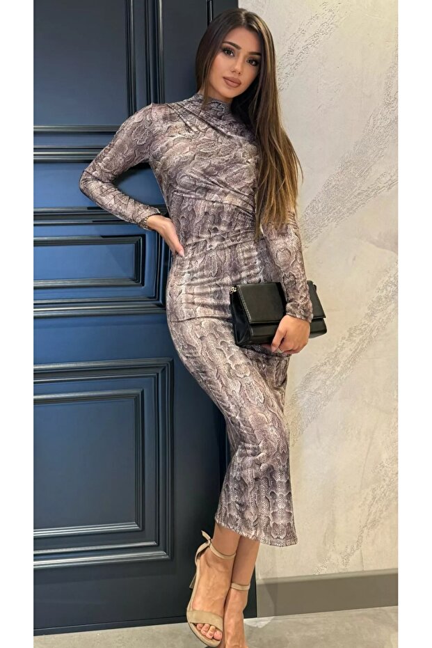 Snake Pattern Gathered Dress - 2