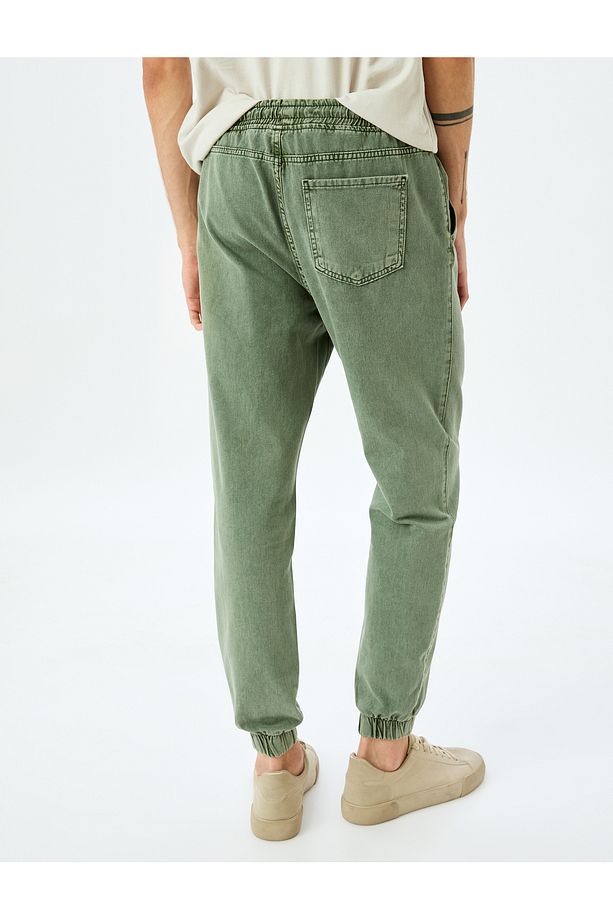 Beli Bağcıklı Pamuklu Cepli Oversize Jogger Kot Pantolon - 4
