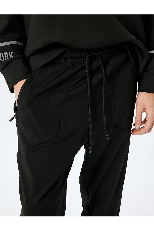 Beli Bağcıklı Lastikli Paça Jogger Spor Eşofman Altı - 5