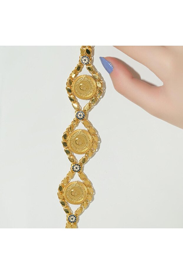 14 Ayar Üçlü Çeyrekli Pullu Bileklik - 5