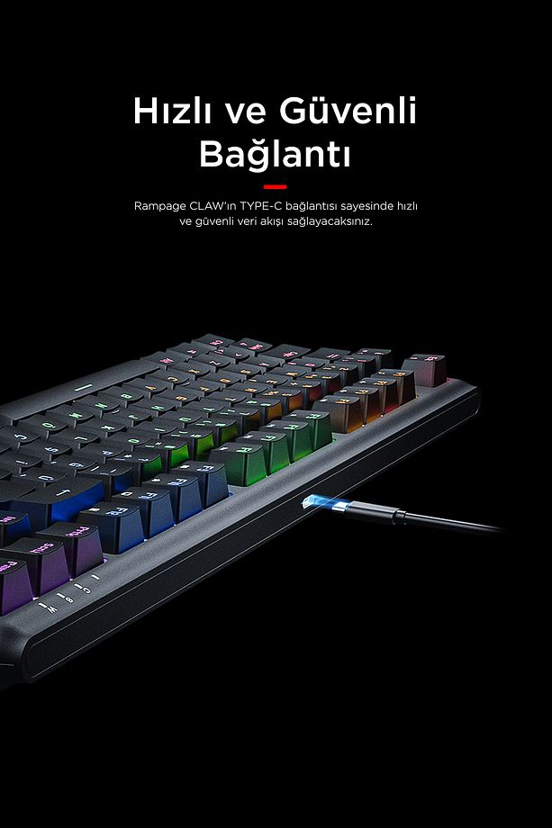 Claw Blue Switch Rgb Q Mekanik Klavye Gaming Klavye Oyuncu Klavyesi TKL Klavye Antighosting - 8