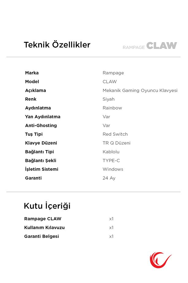 Claw Red Switch Rgb Q Mekanik Klavye Gaming Klavye Oyuncu Klavyesi TKL Klavye Antighosting Kompakt - 9