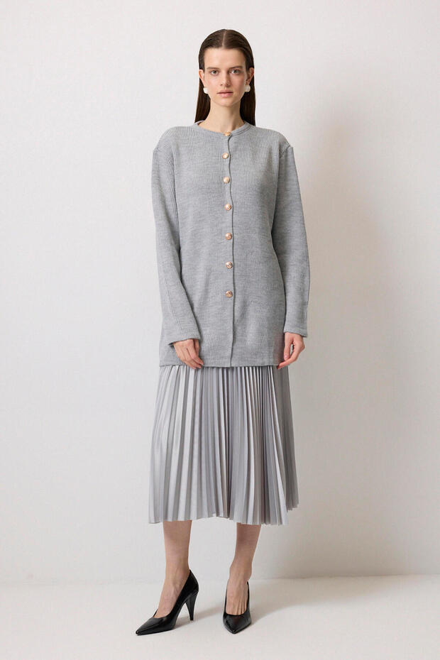 Gold Buttoned Long Cardigan