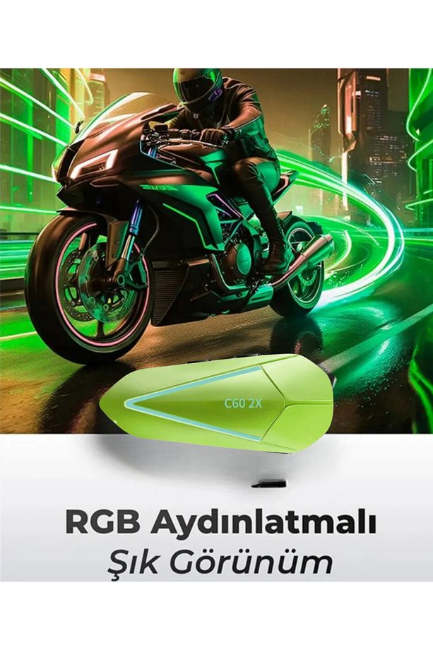 2 Intercom Bağlantılı Su Geçirmez Motosiklet Kask Bluetooth 5.3 300m Intercom 1.000mah C602x - 4