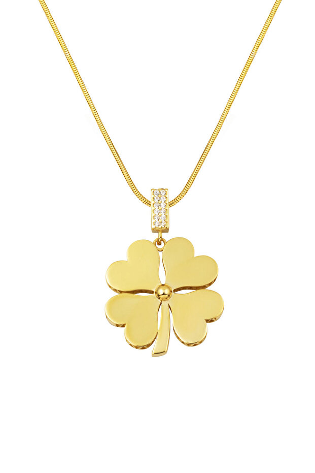 Dört Yapraklı Yonca Kolye 14 Ayar Büyük Boy - 1