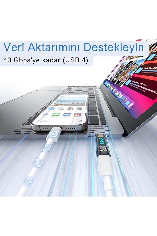 8k Hdmi, 40gpbs Ve 240w Süper Hızlı Dişi Type C To Erkek Type C Şarj, Data Ve Hdmi Çevirici A - 5
